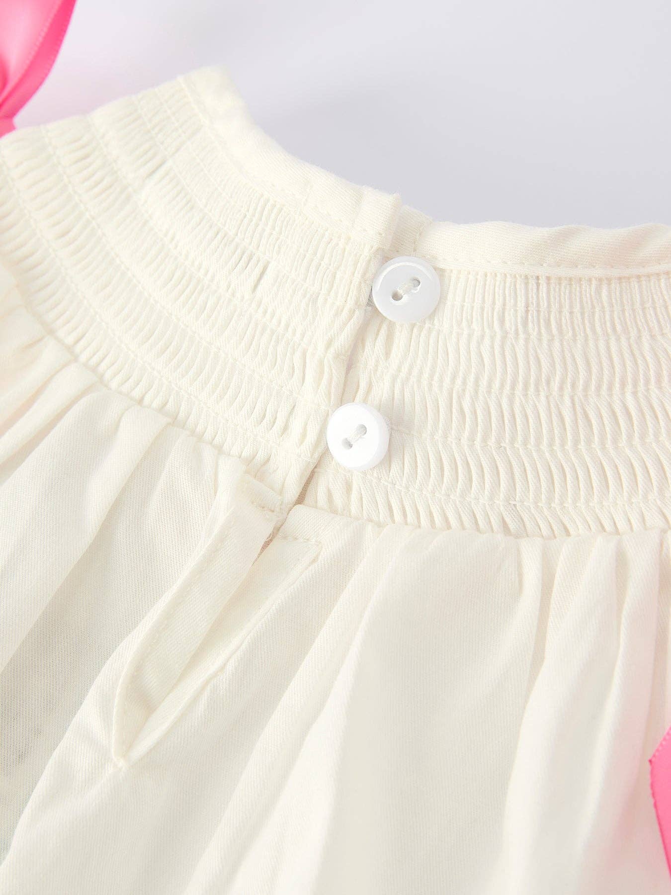 Rylee Faith Designs Winter White Baby Girls Romper with Pink Bow Embroidery: 18M