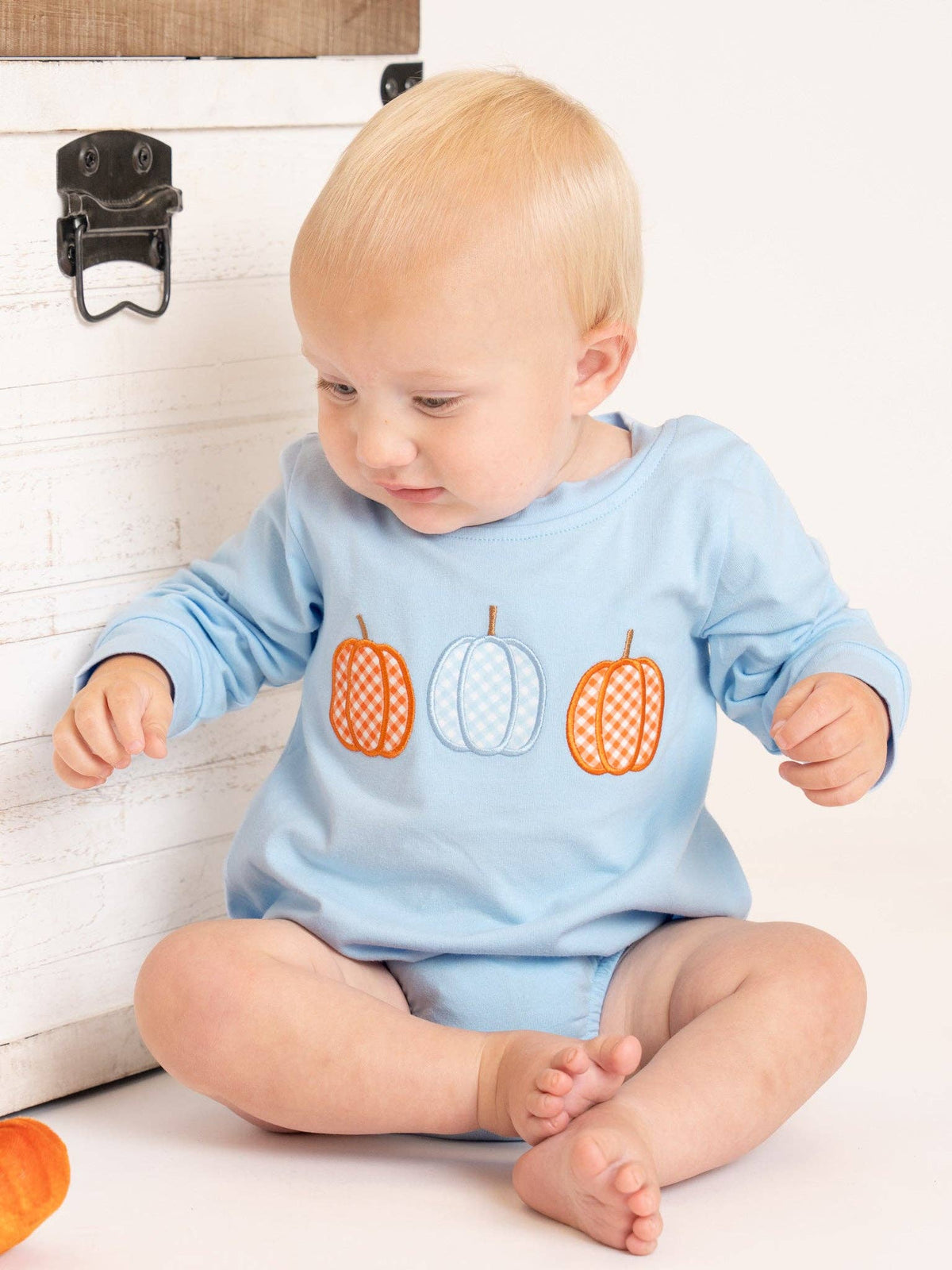 Baby Pumpkin Patch Embroidered Bubble Romper – Fall Boutique