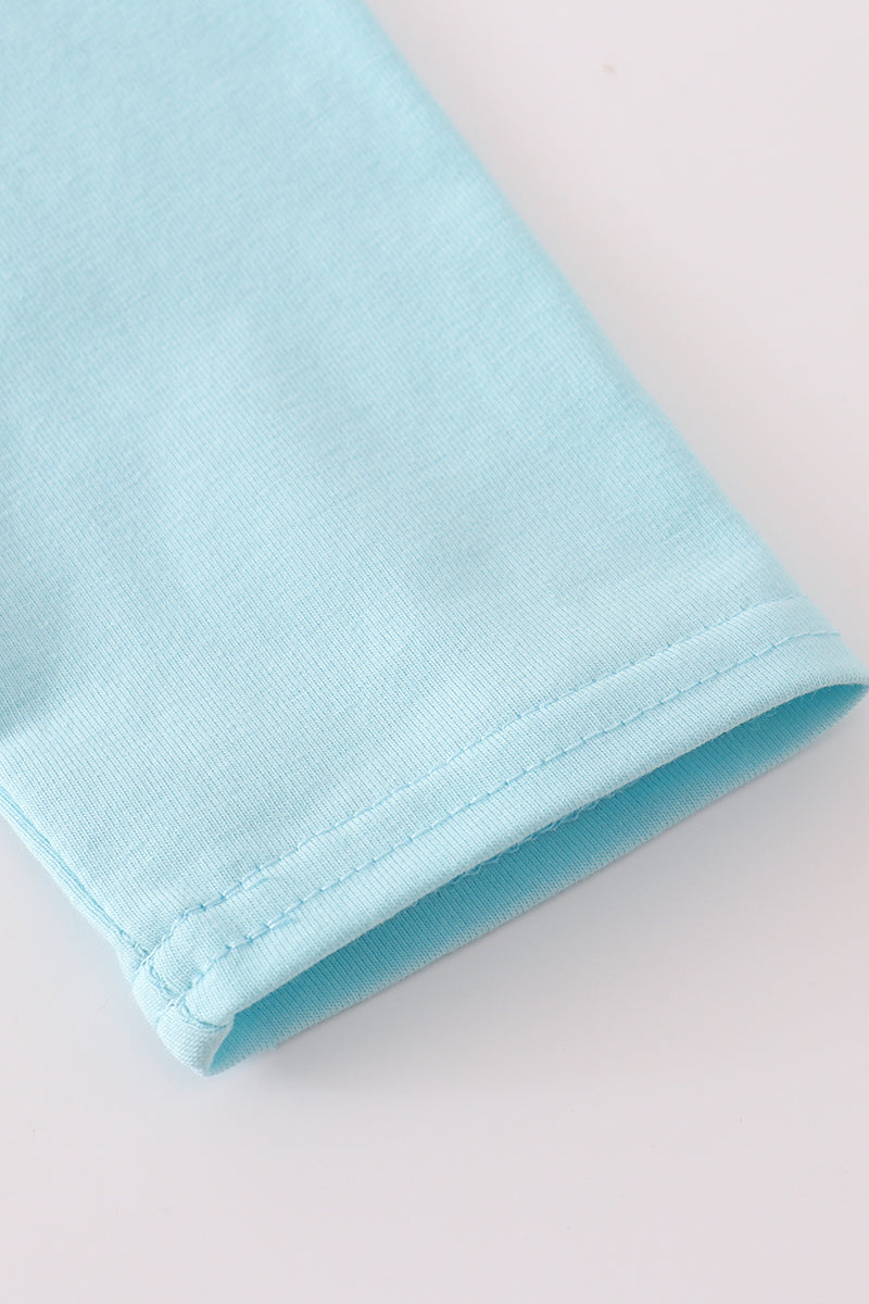 Blue tractor embroidery pants set