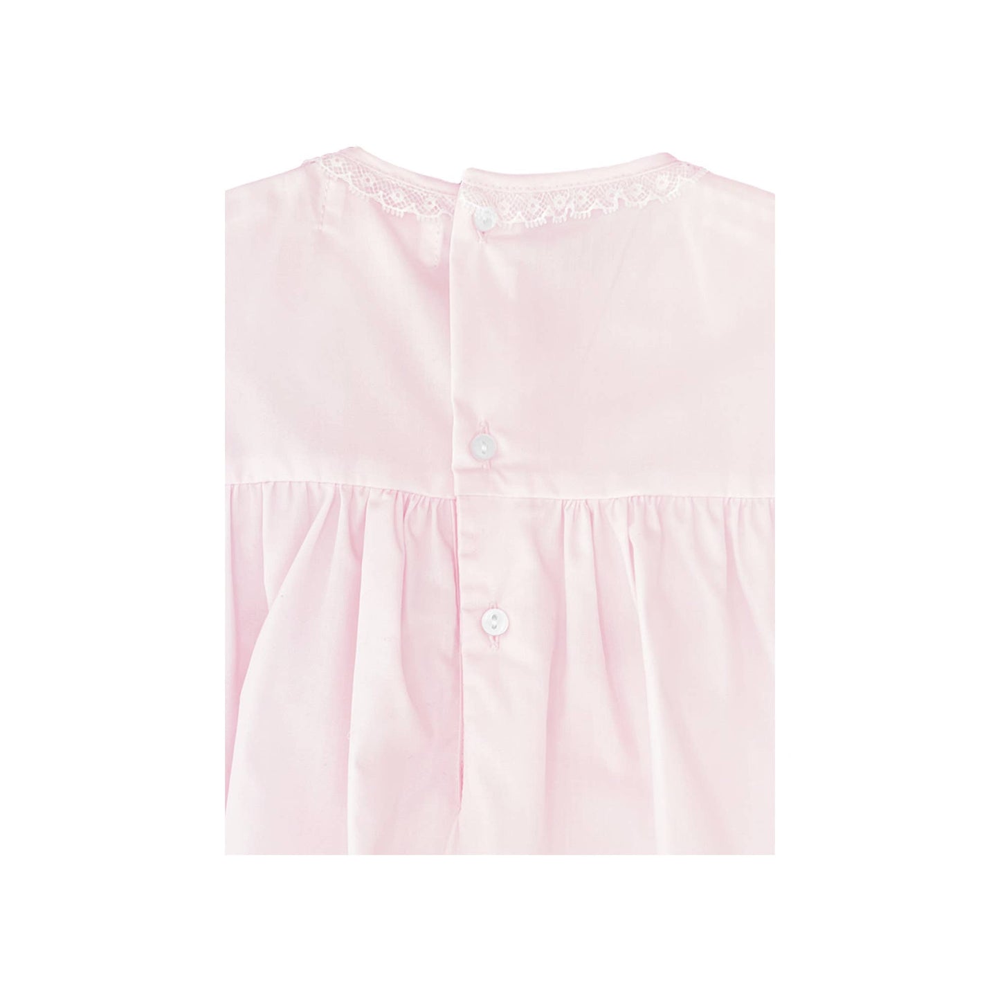 Petit Ami Fully Smocked Dress with French Lace: Pink / 9 Month