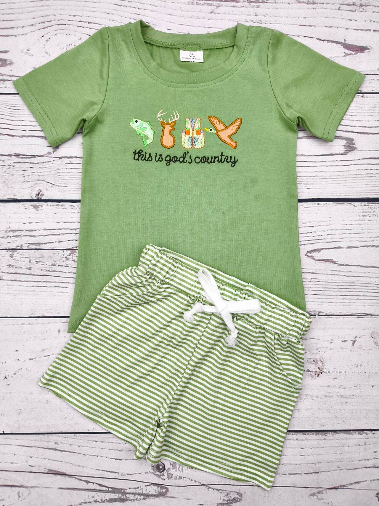 sassy kids palace - Baby Boy Green Appliqué Hunting Shorts Set