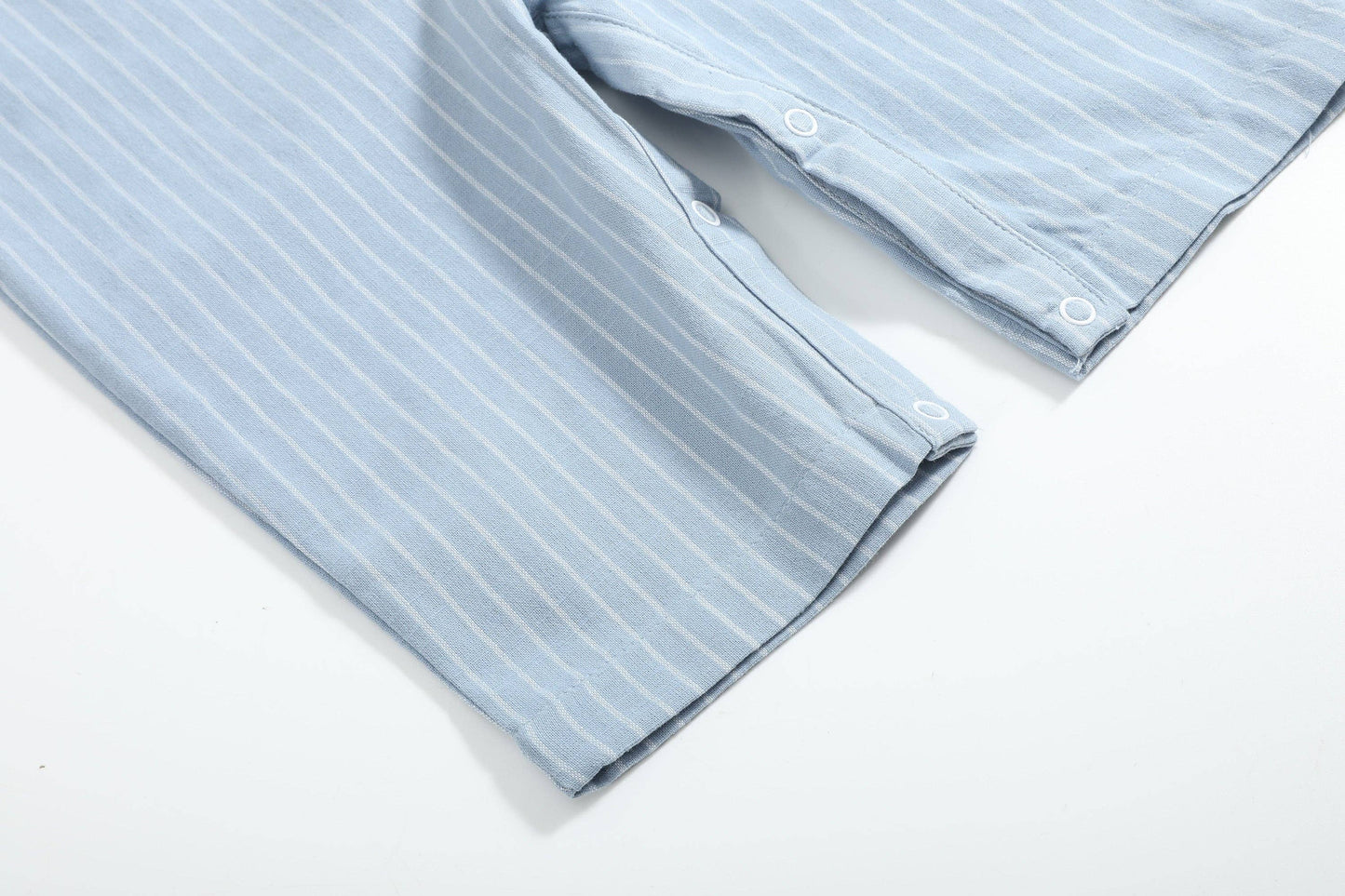 Blue Pinstripe Mallard Duck Smocked Overalls: 18-24M