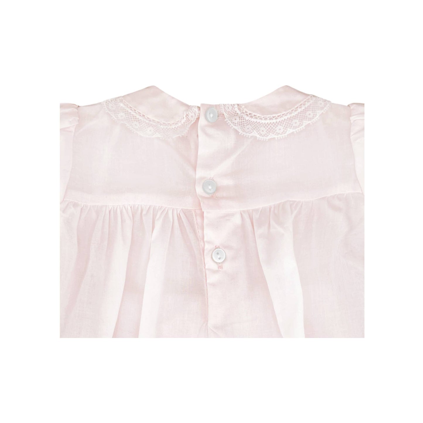 Petit Ami Fully Smocked Dress with Lace: Pink / 6 Month