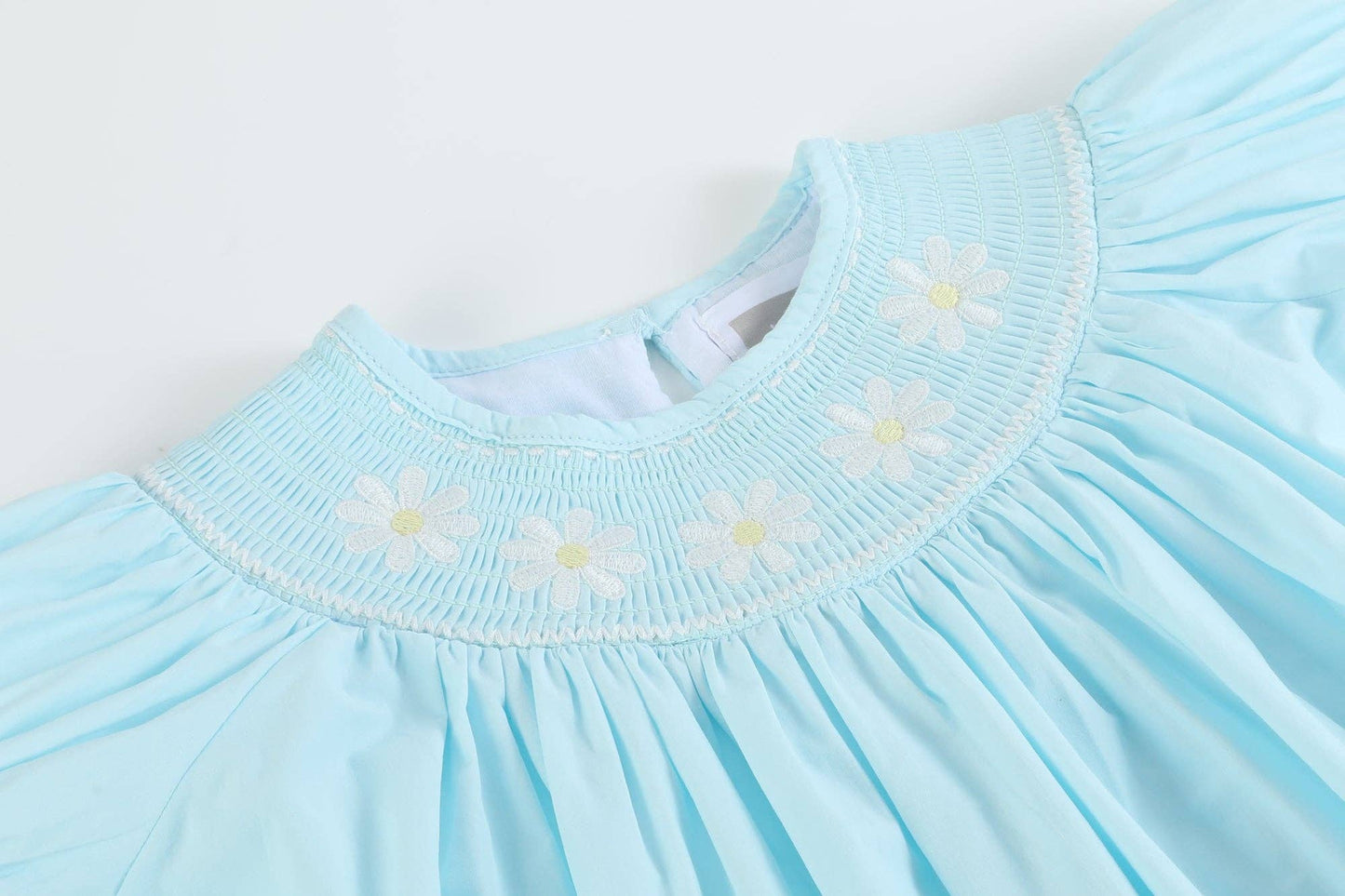 Lil Cactus - Light Blue Daisy Smocked Bishop Dress