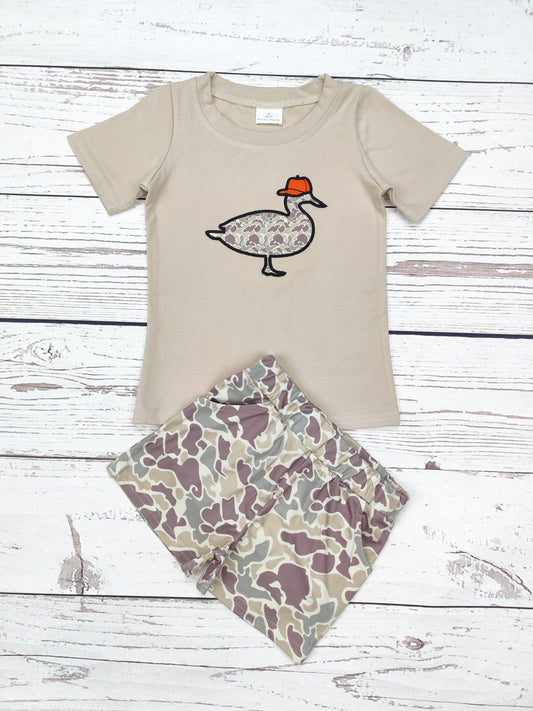 sassy kids palace - Boys Camouflage Duck Appliqué Top Shorts Set
