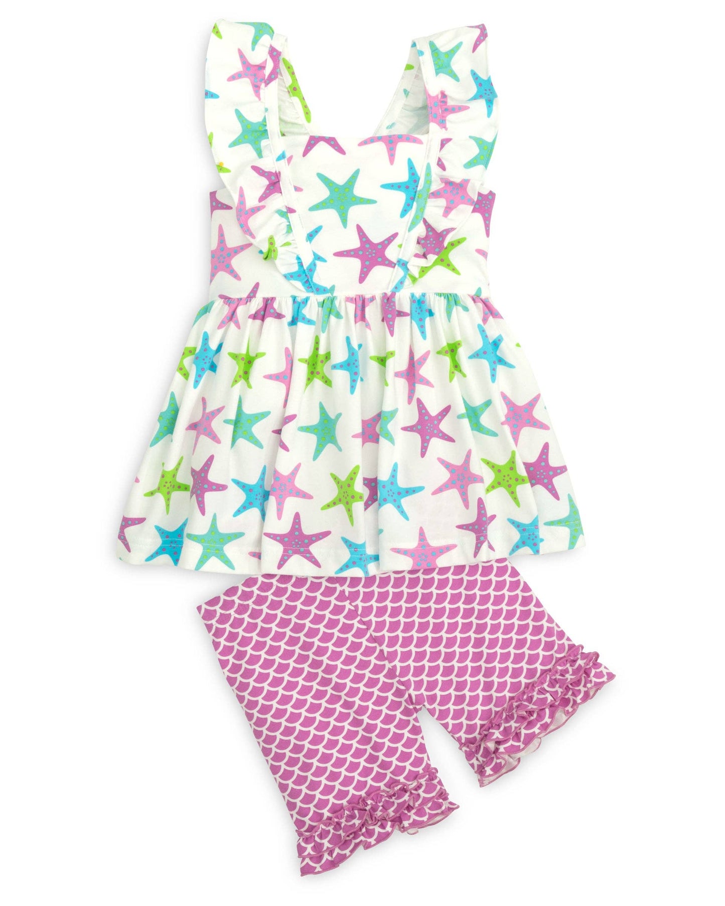 Posh Pickle - This One Knit Starfish Print Ruffle Short Set