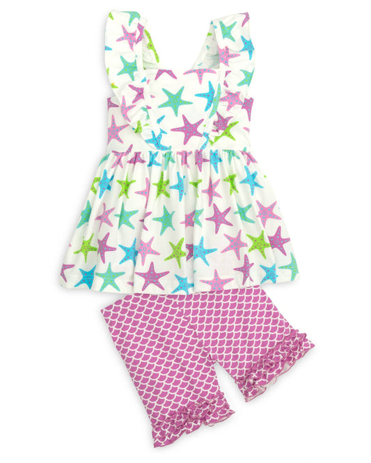 Girl Starfish Print Ruffle Short Set – Boutique Knit
