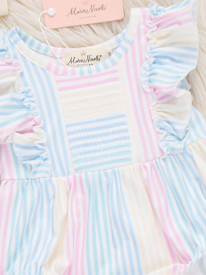 Marie Nicole Clothing - Sunshine Sway Striped Ruffle Romper