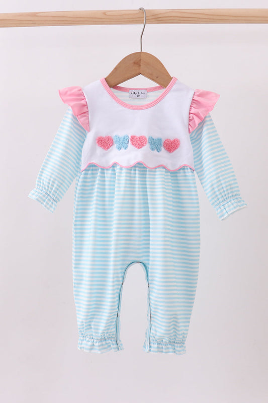 Blue Heart embroidery ruffle romper