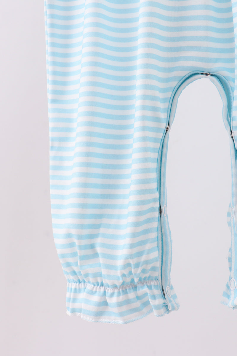 Blue Heart embroidery ruffle romper