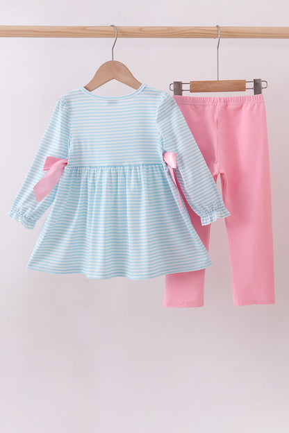 Blue Heart French knot pants set