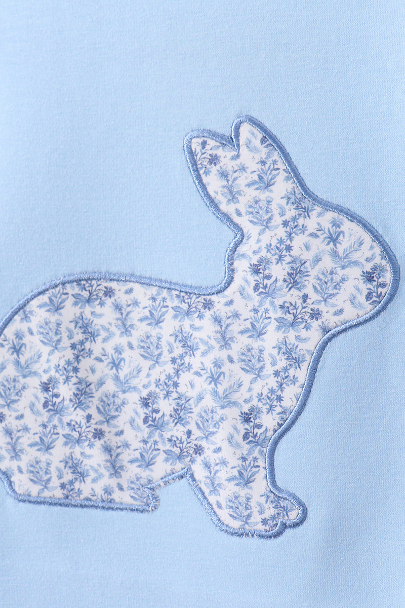 Abby & Evie Blue Bunny Applique Ruffle Shorts Set