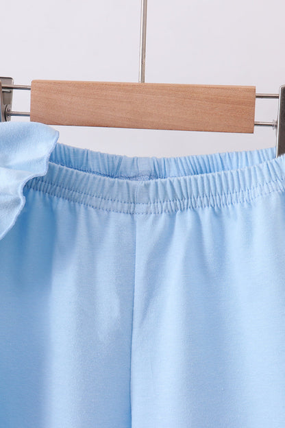 Abby & Evie Blue Bunny Applique Ruffle Shorts Set