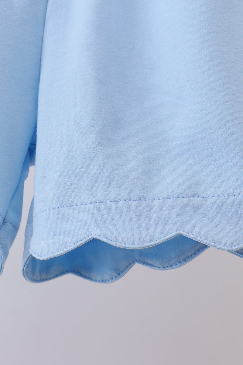 Abby & Evie Blue Bunny Applique Ruffle Shorts Set