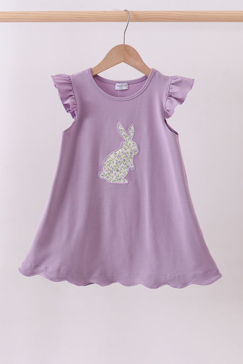 Abby & Evie Purple bunny applique ruffle dress