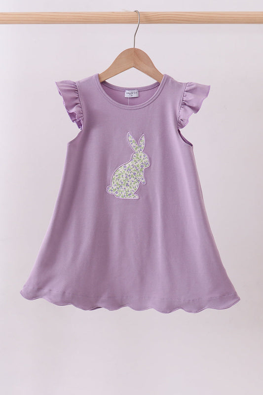 Abby & Evie Purple bunny applique ruffle dress