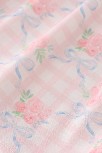 Abby & Evie Pink floral print ruffle bow pants set