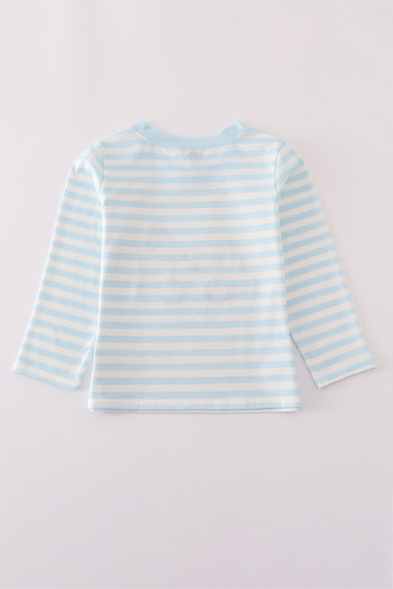 Blue crane applique stripe top