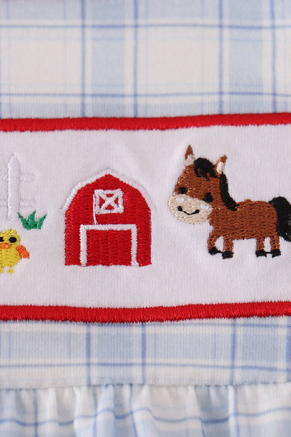 Blue farm embroidery plaid bubble