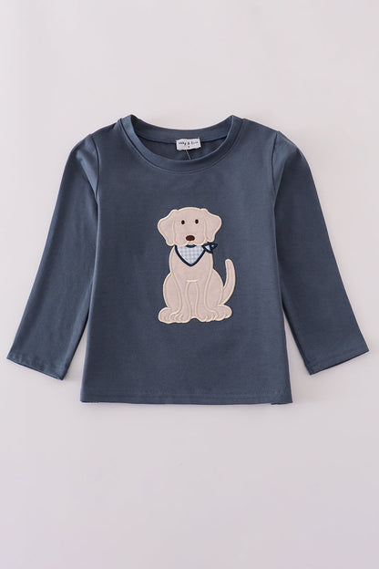 Navy puppy applique top