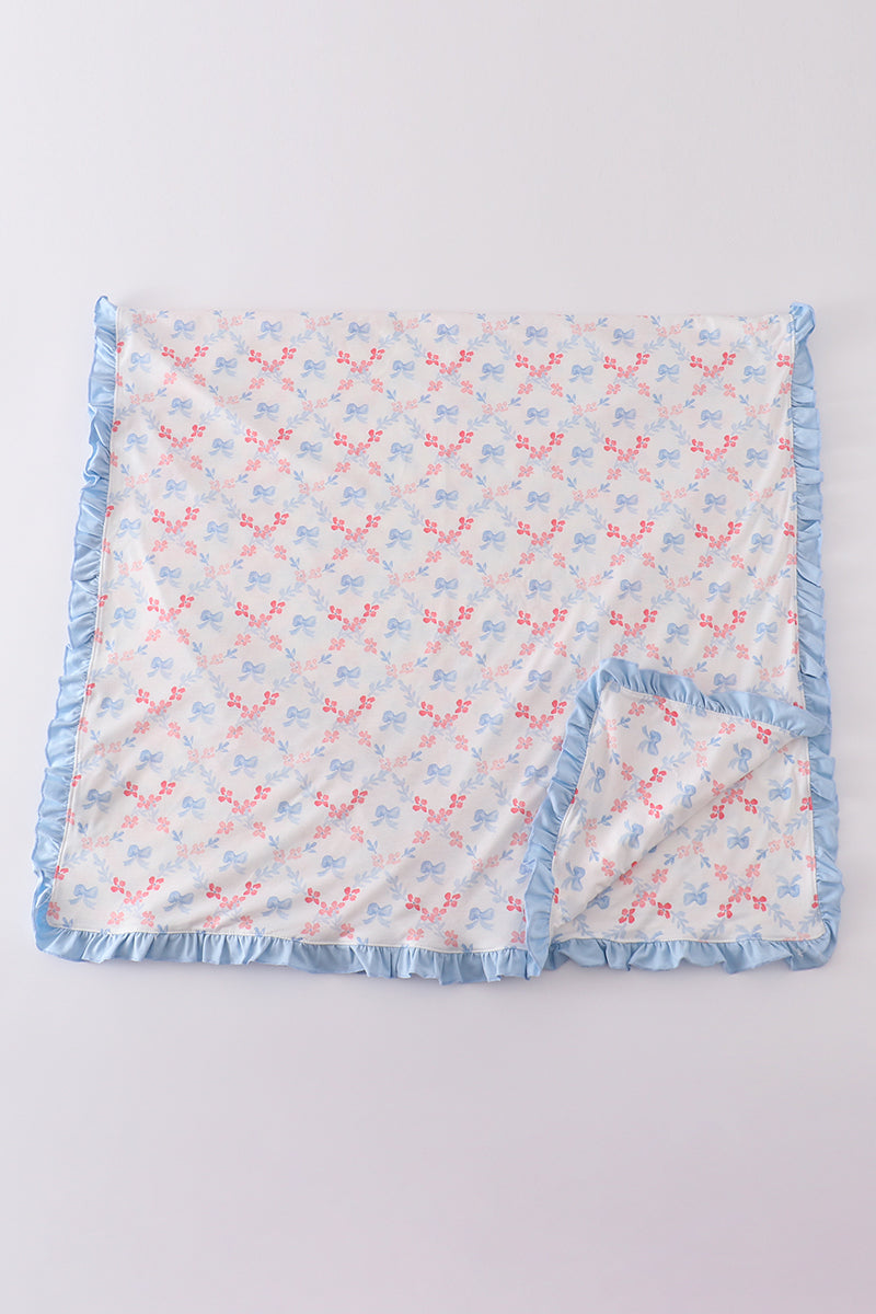 Blue bow lattice print blanket