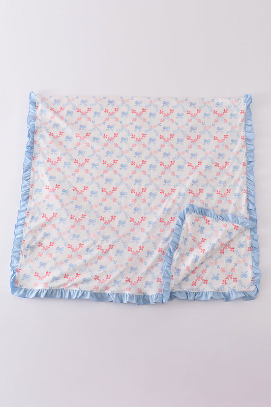 Blue bow lattice print blanket