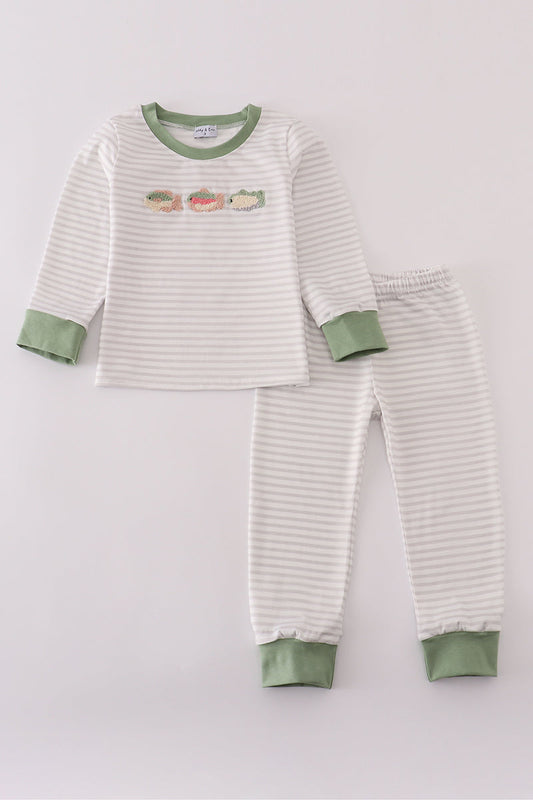 Sage fish French Knot Stripe Pajama Set