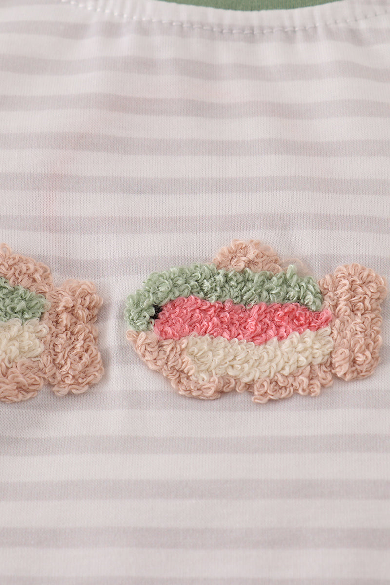 Sage fish French Knot Stripe Pajama Set