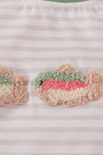 Sage fish French Knot Stripe Pajama Set