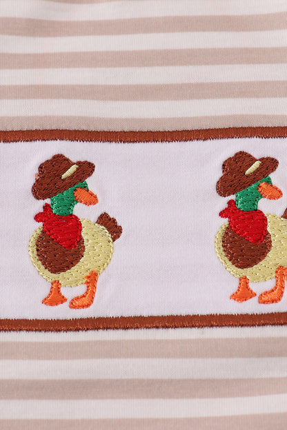 Brown stripe duck embroidery top
