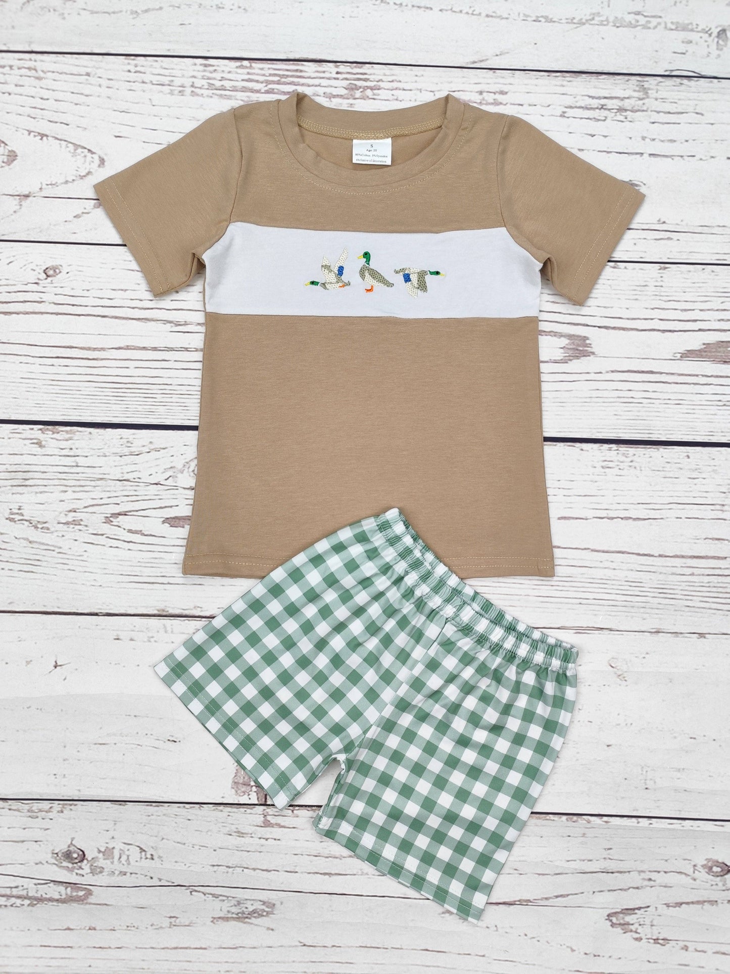 sassy kids palace - Boys Duck Appliqué Checkered Summer Set