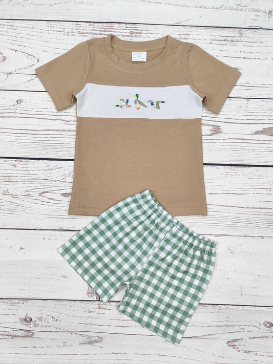 sassy kids palace - Boys Duck Appliqué Checkered Summer Set