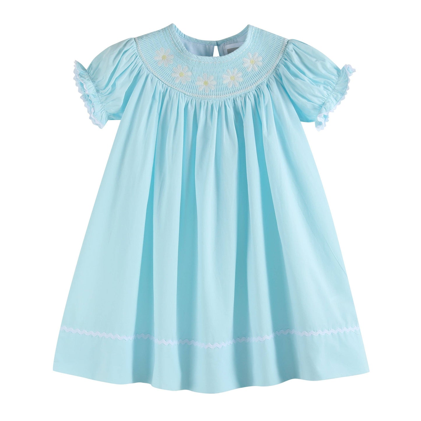 Lil Cactus - Light Blue Daisy Smocked Bishop Dress