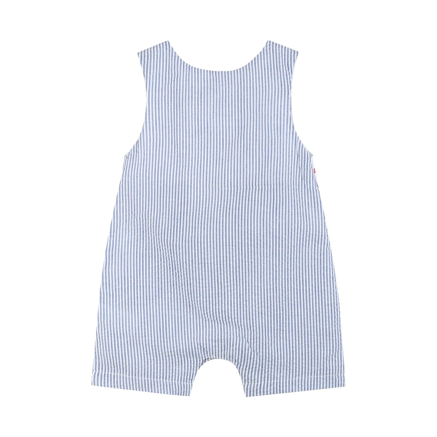 Lil Cactus - Blue Seersucker Baseball Smocked Shortalls