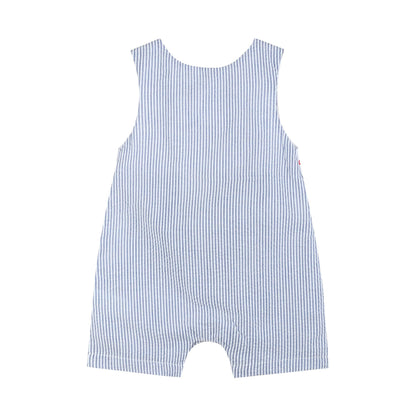 Lil Cactus - Blue Seersucker Baseball Smocked Shortalls