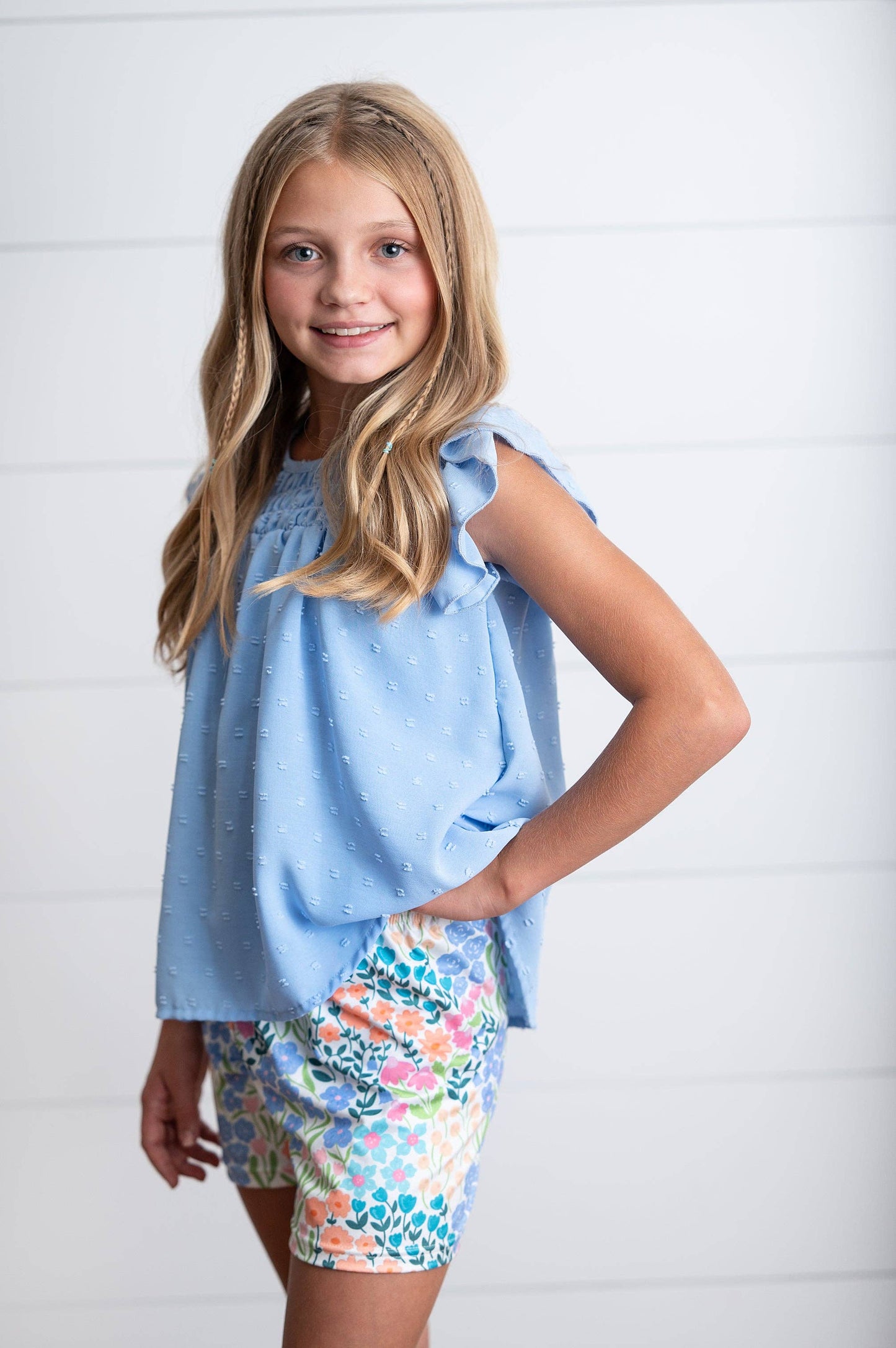 Adorable Sweetness - Girls Periwinkle Floral Spring Summer Ruffle Short Set