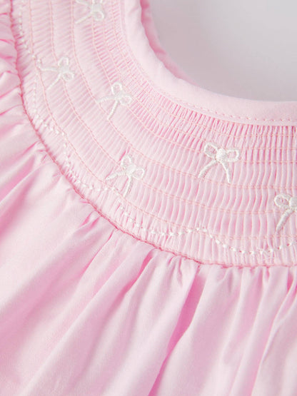 Rylee Faith Designs White Bow Smock Embroidered Pink Dress: 4