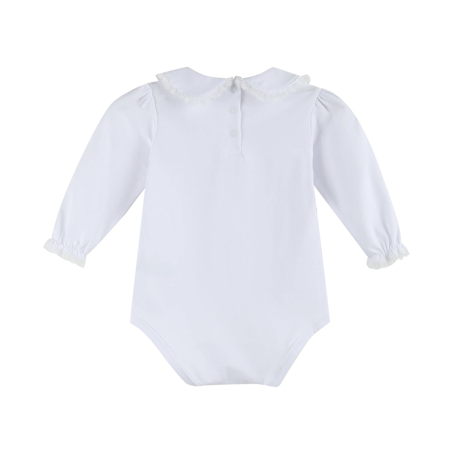 Lil Cactus White Lace Collared Girls Long Sleeve Bodysuit Romper: 12-18M