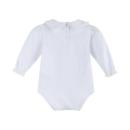 Lil Cactus White Lace Collared Girls Long Sleeve Bodysuit Romper: 12-18M