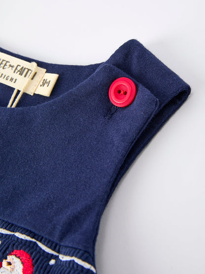 Christmas Holiday Celebration Baby Boys Romper: Navy with Santa Sleigh