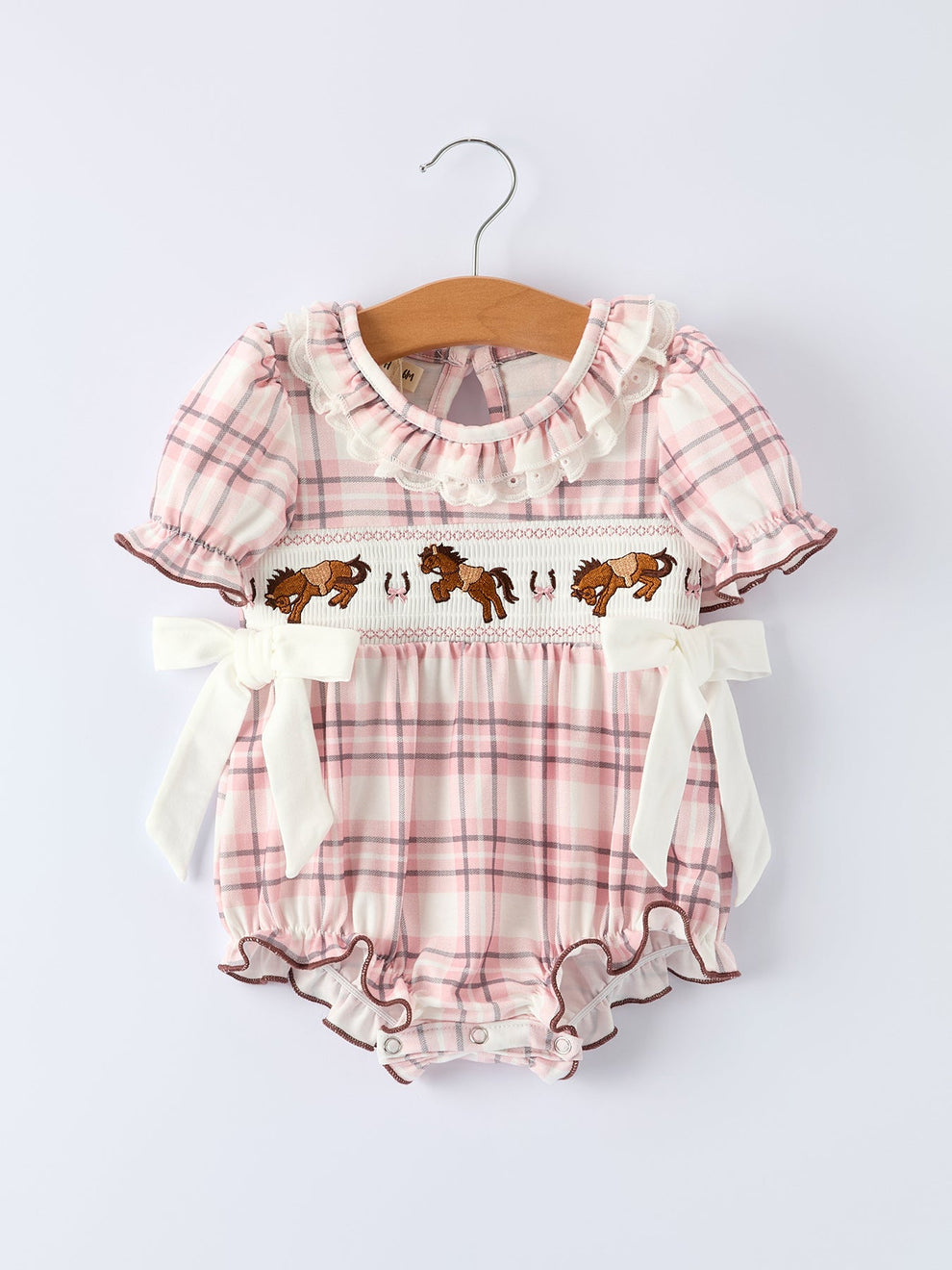 Western Horse Embroidered Smocked Plaid Baby Girl Romper – Lily & Lane ...