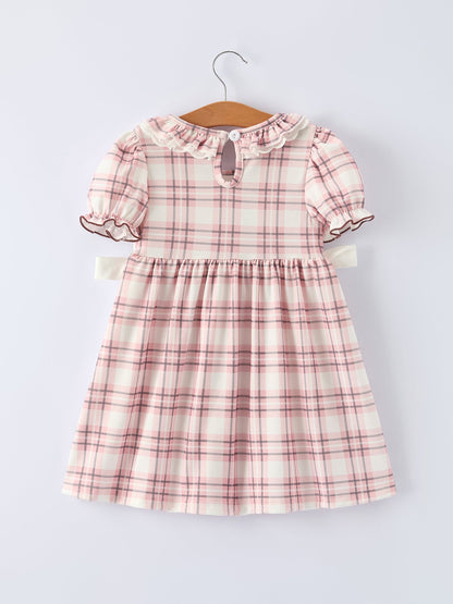 Western Horse Embroidered Smocked Plaid Girls Dress