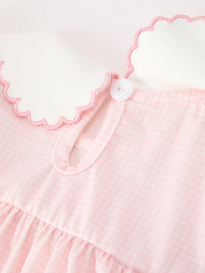 Pink Goose Embroidered Baby Girl Dress Peter Pan Collar Bow Dress