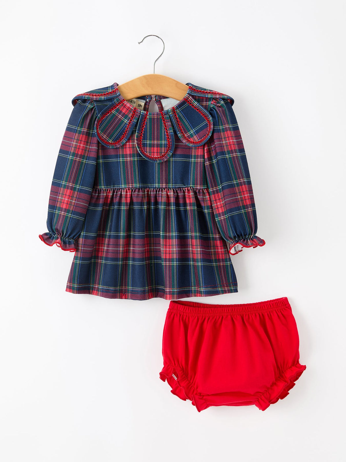 Fall Plaid Girl Set Petal Collar Puff Sleeve Bloomer – Lily & Lane ...