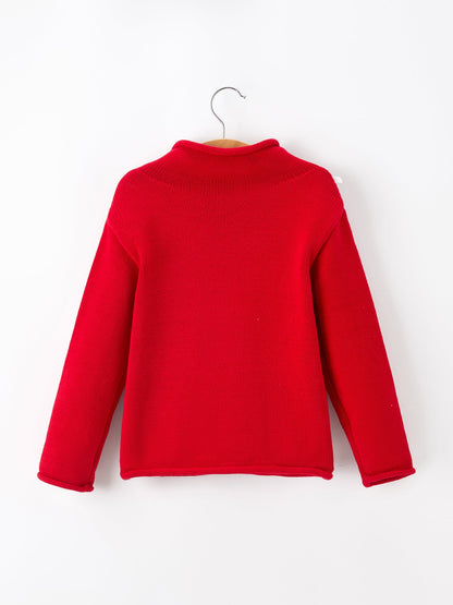 Baby Girl Christmas Red Knit Sweater with Embroidered Tree Appliqué