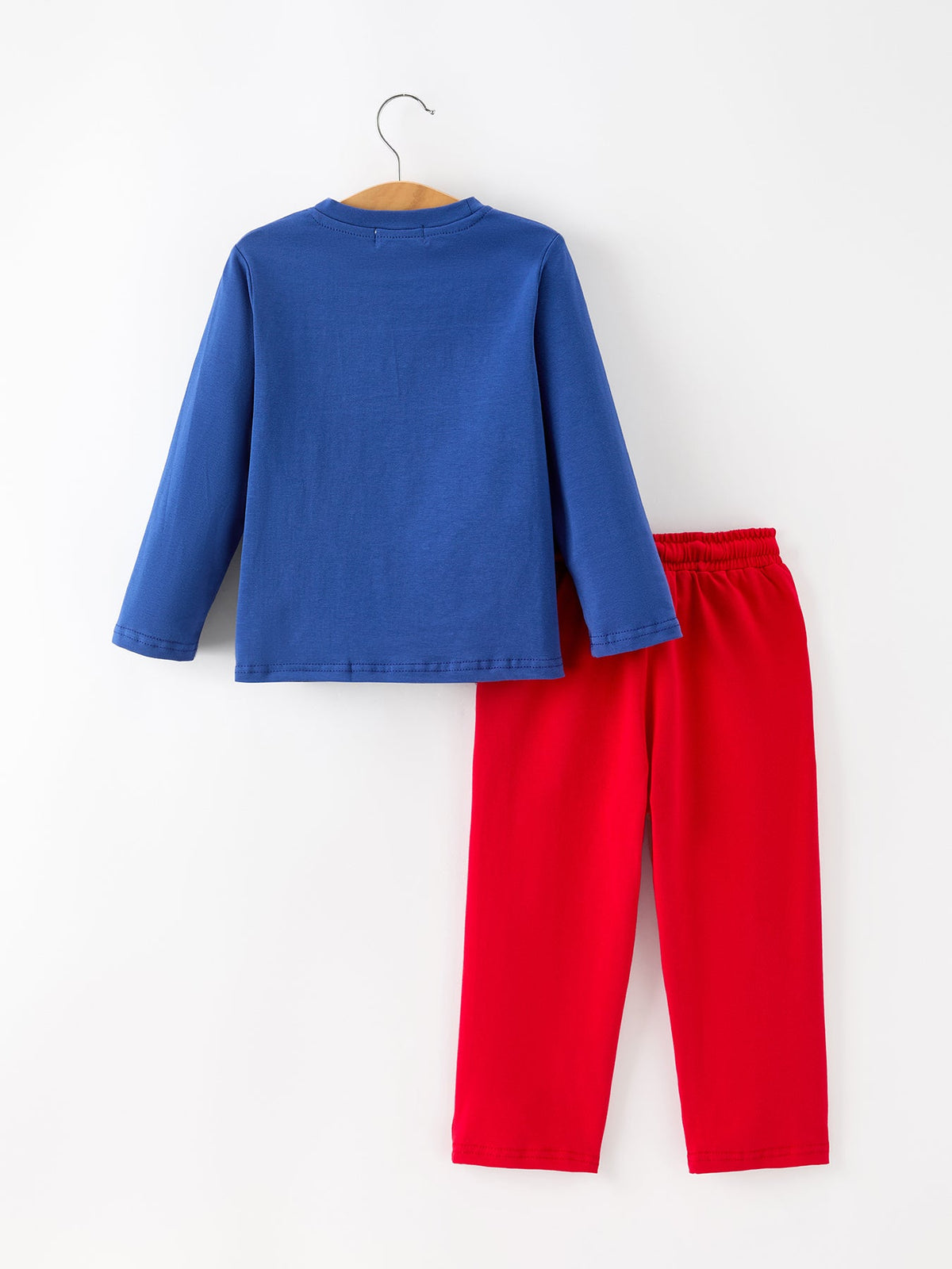 Christmas Santa Boys Blue Long Sleeve Shirt And Red Pants Set