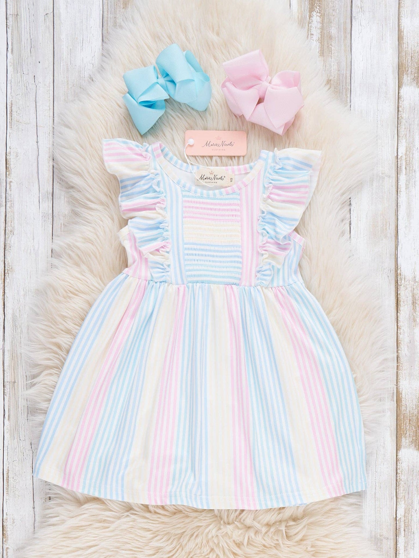 Marie Nicole Clothing - Sunshine Sway Striped Ruffle Dress