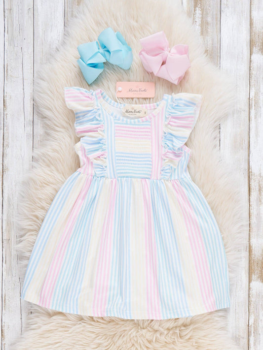 Marie Nicole Clothing - Sunshine Sway Striped Ruffle Dress