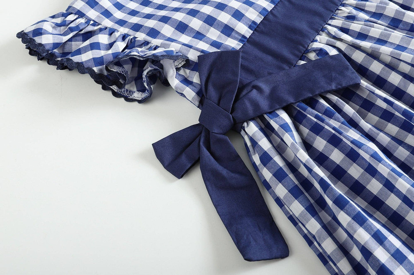 Lil Cactus - Royal Blue Gingham Ruffle Bow Dress
