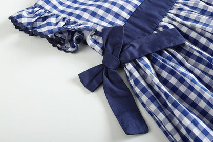 Lil Cactus - Royal Blue Gingham Ruffle Bow Dress